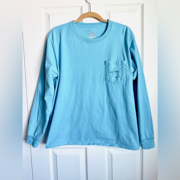 Guy Harvey Long Sleeve Shirt Navy Blue Front Pocket Sailfish Size M - Picture 3 of 4